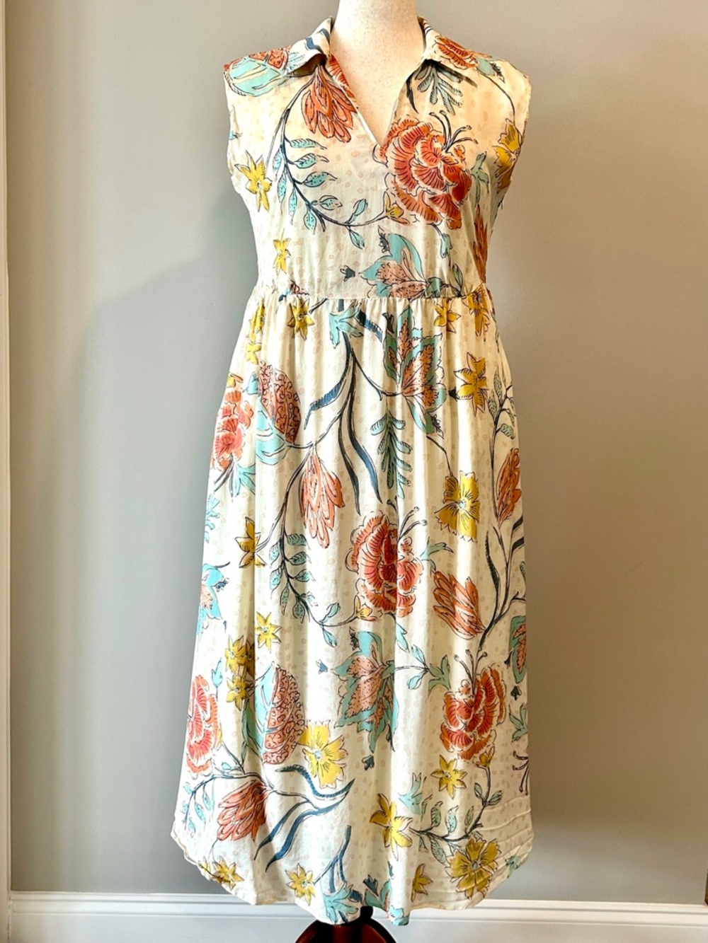 SPARTINA 449 Hallie Midi Dress Clara Starry Floral Cream - EUC w/o waist tie - L